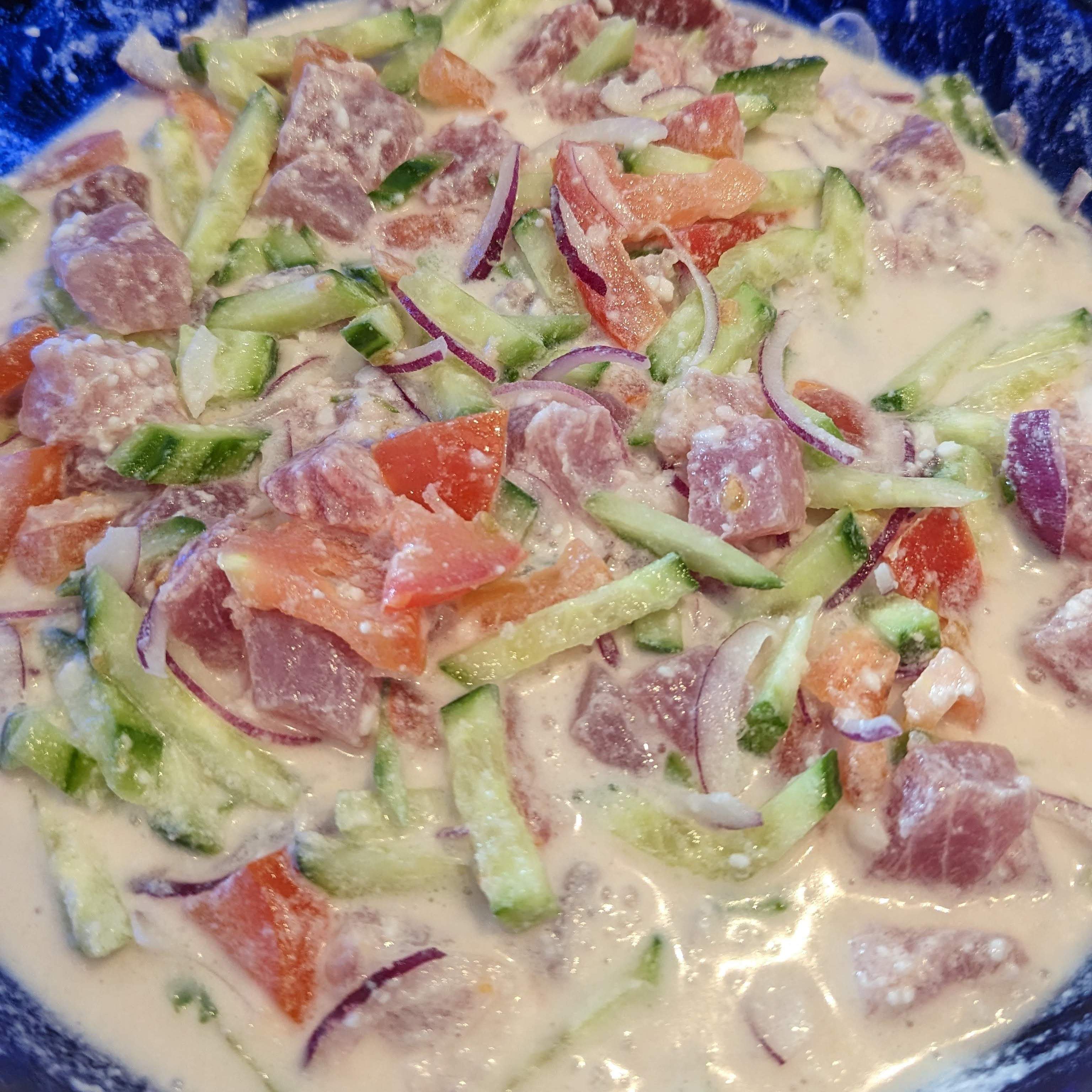 Tahitian raw fish in a glass bowl